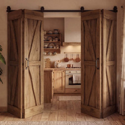 dvoukřídlé posuvné skládací dveře v rustikálním stylu