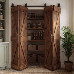 dvoukřídlé posuvné skládací dveře v rustikálním stylu