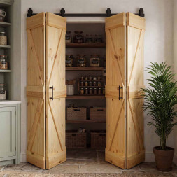 dvoukřídlé posuvné skládací dveře v rustikálním stylu