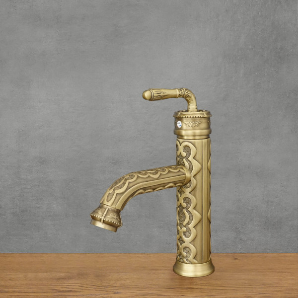Stojací umyvadlová baterie FLOWER, antický mosaz