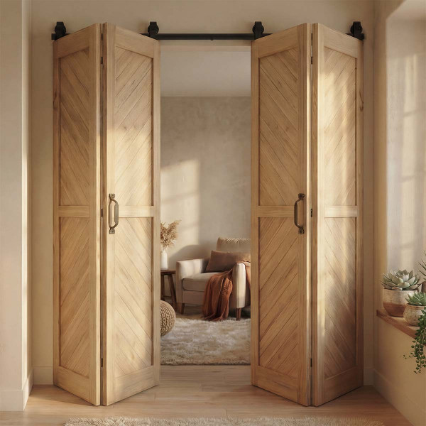 Dvojité skládací dveře z dubového dřeva SZEWRON LINE surové