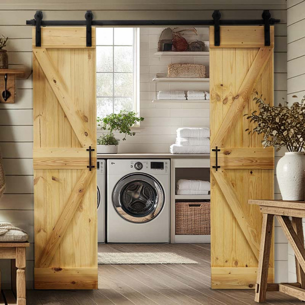 Dřevěné posuvné dveře borovicové dvoukřídlové FOREST-2Z přírodní olej