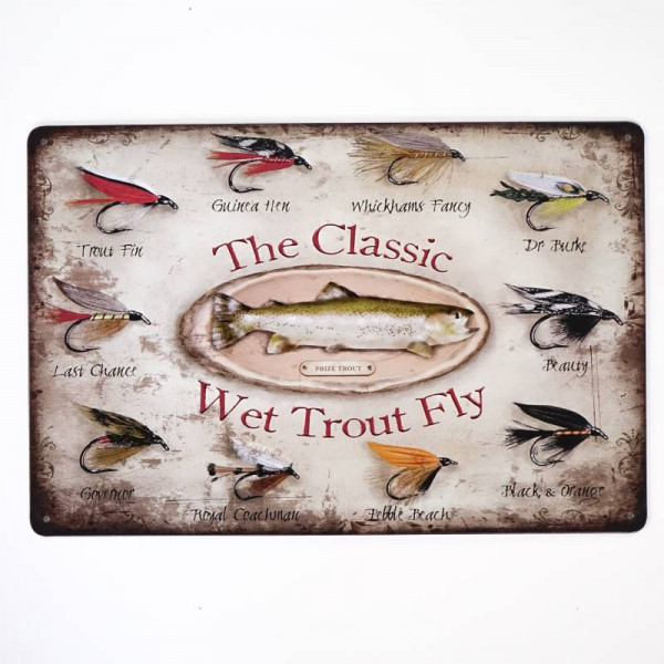 Kovová cedule Wet Trout Fly