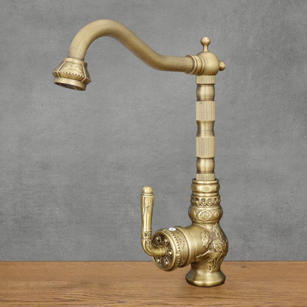 Stojací kuchyňská baterie Flower, antický mosaz