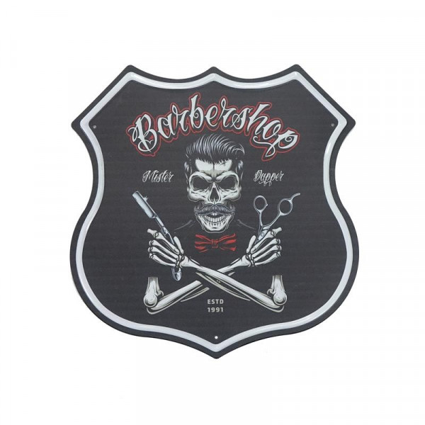 Kovová cedule ve tvaru štítu Barber Shop 5