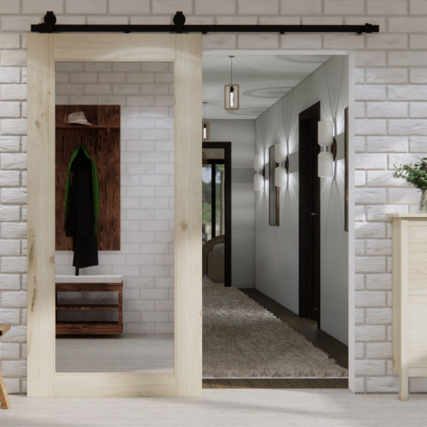 Posuvné dubové dřevěné dveře se zrcadlem jednokřídlé MIRROR surové