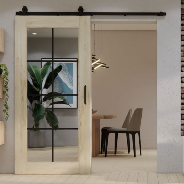 Posuvné dubové dřevěné dveře se zrcadlem jednokřídlé MIRROR SZPROS surové