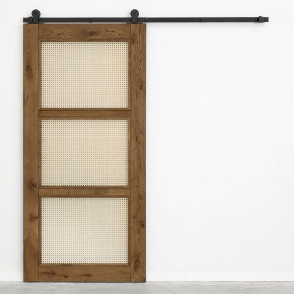 Ratanové posuvné dubové dřevěné dveře jednokřídlé ALTEA hnědý olej