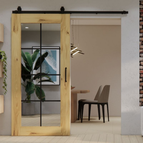 Posuvné dubové dřevěné dveře se zrcadlem jednokřídlé MIRROR SZPROS přírodní olej