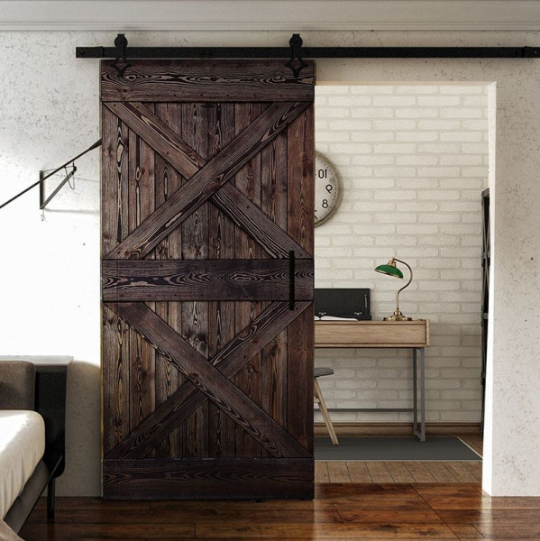 Posuvné borovicové dřevěné dveře jednokřídlé FOREST 2X hnědý olej