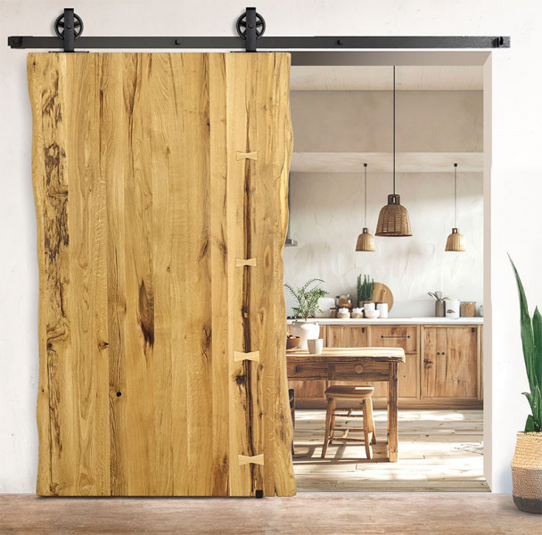 Posuvné dubové dřevěné dveře jednokřídlé ONE BOARD RUSTIC přírodní olej