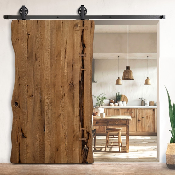 Posuvné dubové dřevěné dveře jednokřídlé ONE BOARD RUSTIC hnědý olej