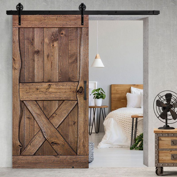 Posuvné dubové dřevěné dveře jednokřídlé BARN hnědý olej