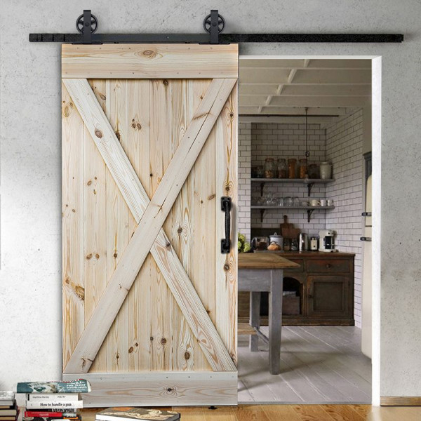 Posuvné borovicové dřevěné dveře jednokřídlé FOREST X surové