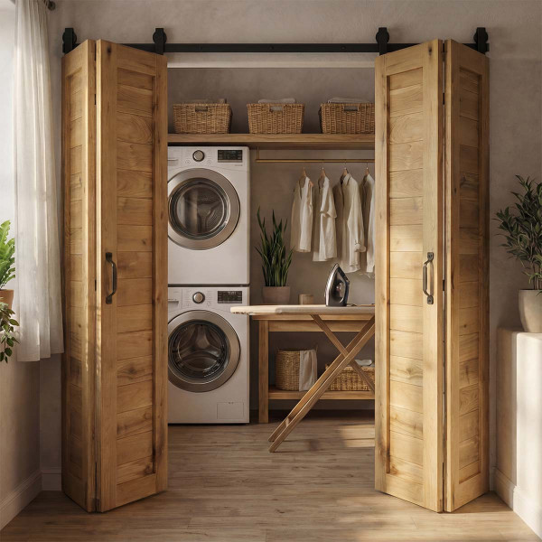 Dvojité skládací dveře z dubového dřeva HORIZON přírodní olej