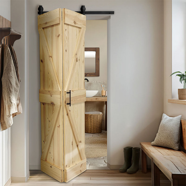 Skládací posuvné dřevěné dveře borovicové FOREST - 2Z surové