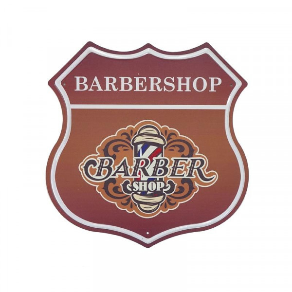Kovová cedule ve tvaru štítu Barber Shop 3