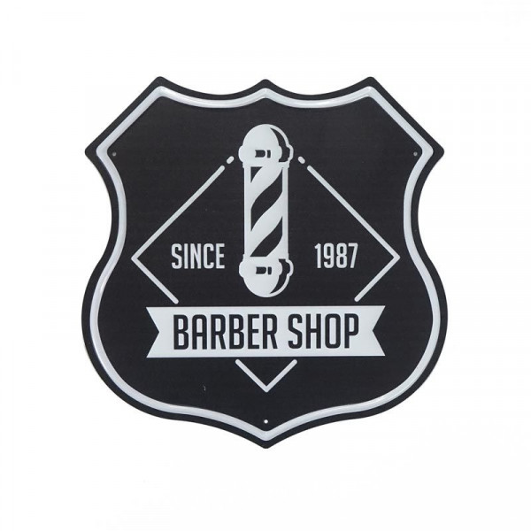 Kovová cedule ve tvaru štítu Barber Shop 4