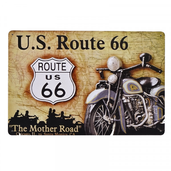 Kovová cedule Route 66 motocykl