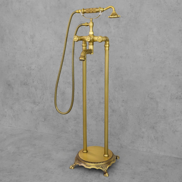 Volně stojící podlahová vanová baterie antický mosaz FLOWER 2